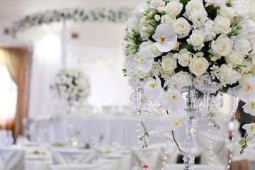 Wedding banquet table with flowers decoration