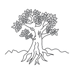 flower and tree cartoon hand drawn on white background