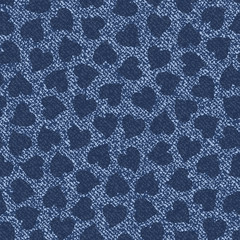 Jeans background with hearts. Vector Denim seamless pattern. Blue jeans cloth. Valentine's Day wallpaper.
