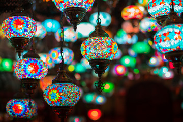 Obraz premium Colorful lamps in Antalya, Turkey. popular Turkish souvenirs