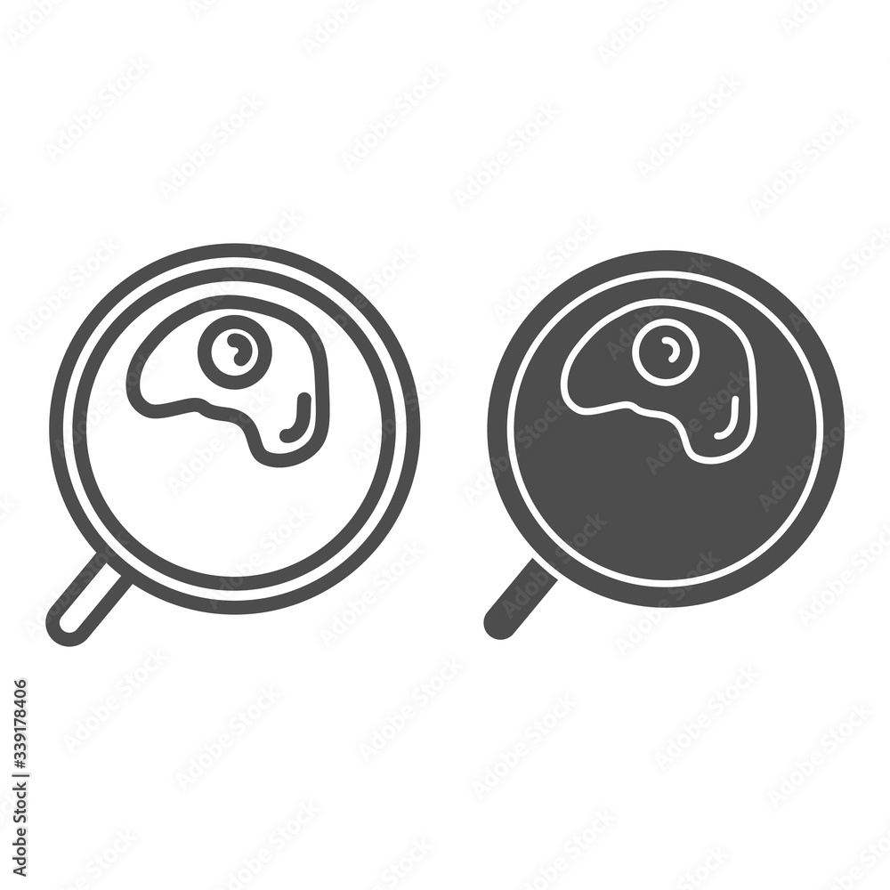 Poster Omelette line and solid icon. Fried in a frying pan illustration isolated on white. Scrambled eggs outline style design, designed for web and app. Eps 10.