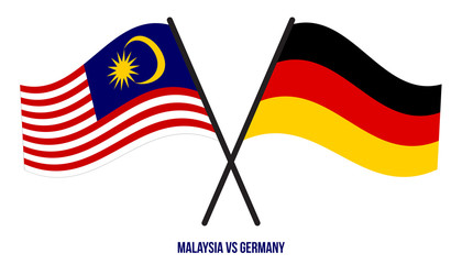 Malaysia and Germany Flags Crossed And Waving Flat Style. Official Proportion. Correct Colors