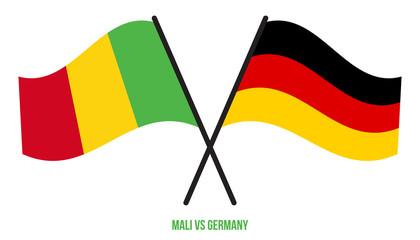 Mali and Germany Flags Crossed And Waving Flat Style. Official Proportion. Correct Colors