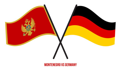 Montenegro and Germany Flags Crossed And Waving Flat Style. Official Proportion. Correct Colors