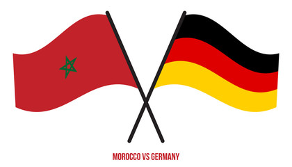 Morocco and Germany Flags Crossed And Waving Flat Style. Official Proportion. Correct Colors