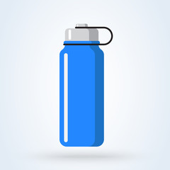 Sports water bottle icon. Blue plastic bottle in flat cartoon style. illustration