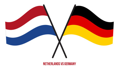 Netherlands and Germany Flags Crossed And Waving Flat Style. Official Proportion. Correct Colors