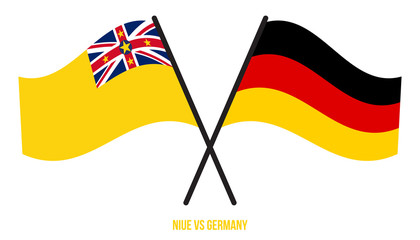 Niue and Germany Flags Crossed And Waving Flat Style. Official Proportion. Correct Colors