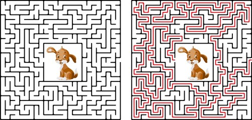 Cute Dog s Maze Game help dog find his buried bone Maze puzzle with solutio