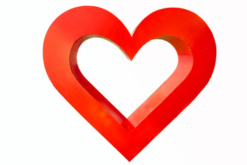 Valentine's Day celebration concept: red glossy shiny 3d heart shape. 3d Rendering Isolated on White Background