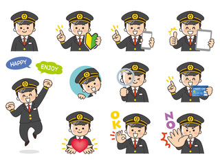 運転士の男性バリエーション　初心者マーク　スマートフォン　タブレット　虫眼鏡　クレジットカード　ハート　OK　NO