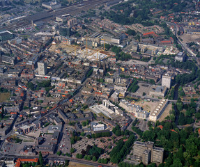Fototapeta premium Eindhoven, Holland, August 03 - 1990: Historical aerial photo of the city Eindhoven