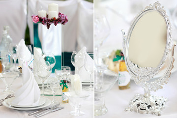 The wedding decor. The white flowers bouquet.