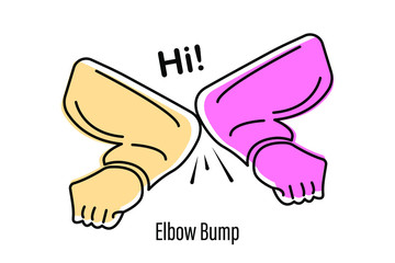 Elbow bump. Virus protection. Elbow salutation. Isolated vector illustration.