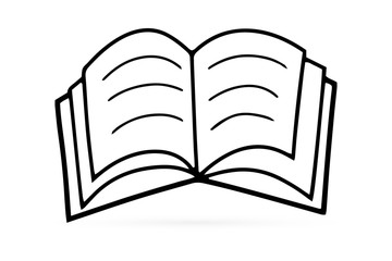Doodle book icon isolated on white. Outline education symbol. Sketch template for school etc. Vector stock illustration