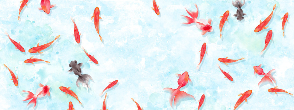 夏祭りの金魚すくい俯瞰イメージ背景 水彩イラスト Illustration Stock Adobe Stock