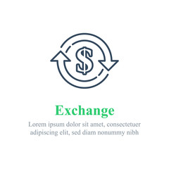 Currency exchange, financial services, dollar sign in circle arrow, interest rate