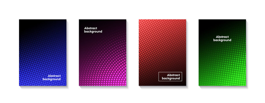 Halftone dark color minimal backgrounds. Vector dotted abstract covers. Templates for banners, posters, presentations
