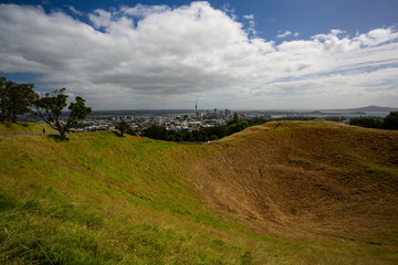 
A view from Mount Eden of Auckland city in the North Island of New Zealand