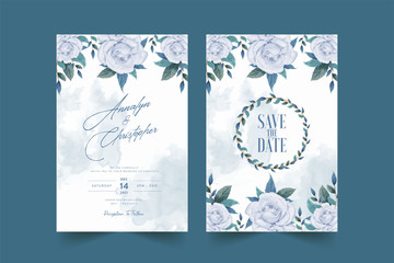 Fototapeta na wymiar Wedding invitation template with beautiful watercolor floral wreath Premium Vector