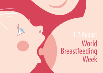 World Breastfeeding Week. Baby and mom. Poster.