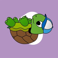 Illustration of Turtle Upside Down and Wearing a Blue Hat Cartoon, Cute Funny Character, Flat Design