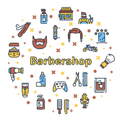 Barbershop outline icons set on white background