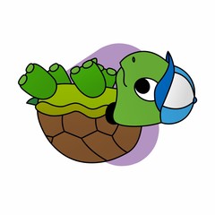 Illustration of Turtle Upside Down and Wearing a Blue Hat Cartoon, Cute Funny Character, Flat Design