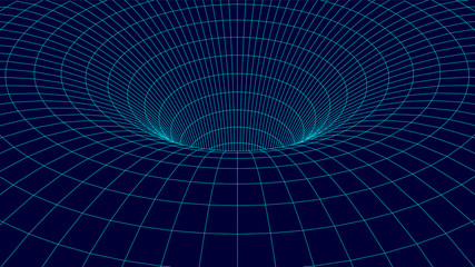 Wireframe vector tunnel. 3d wormhole illustration.