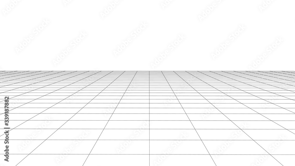Aufkleber Abstract wireframe perspective grid on white background widescreen illustration.