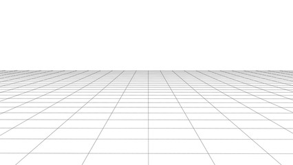 Abstract wireframe perspective grid on white background widescreen illustration.
