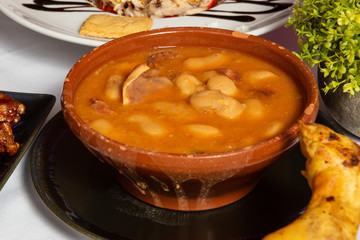 Beans and bacon stew.Spanish cuisine.Judiones.