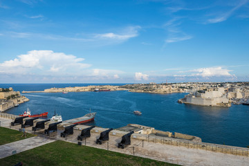 Fototapeta na wymiar Malta / Malta 09/30/2015.Port and Three Cities from Upper Barrak