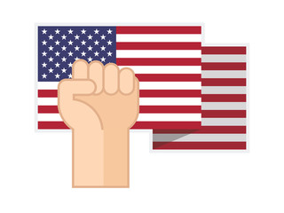 Fist power hand with national flag of the United States of America (USA). Fight for USA. Freedom concept design. Patriotic design elements. Flat style vector illustration.
