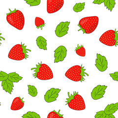 Fototapeta na wymiar Seamless pattern of strawberries and green leaves. Vector illustration. 
