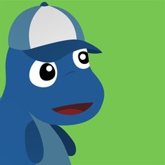 Illustration of Blue Dinosaur Stood Up Using a Blue Hat Cartoon, Cute Funny Character, Flat Design