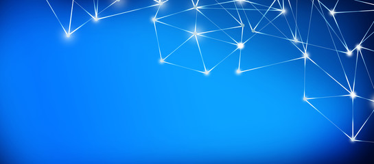 Panoramic abstract dot and triangle connection background., Technology polygonal design concept, Digital futuristic minimalism background