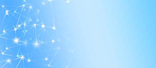 Panoramic abstract dot and triangle connection background., Technology polygonal design concept, Digital futuristic minimalism background