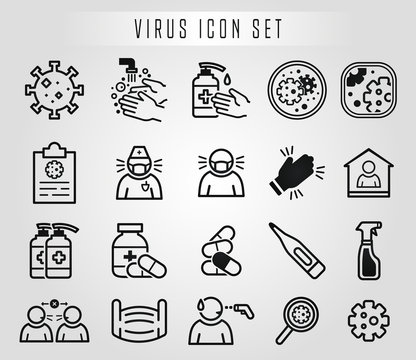 Virus Icon Set Vektor Corona Sars Desinfektion Covid Krank