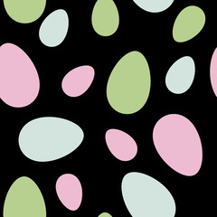 Pastel pink, green and mint easter eggs seamless pattern on black background