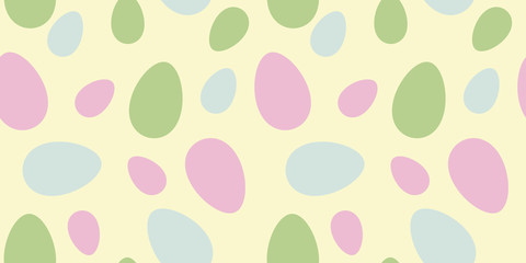 Pastel pink, green and mint easter eggs seamless pattern on yellow background