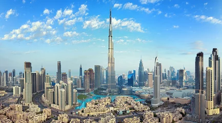 Gordijnen Dubai city center skyline with luxury skyscrapers, United Arab Emirates © Rastislav Sedlak SK