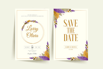 Wedding invitation template with beautiful watercolor floral wreath Premium Vector