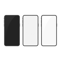 Fototapeta na wymiar Realistic smartphone mockup set, isolated on white background. Mobile phone blank, white, transparent screen design. Vector illustration EPS 10.
