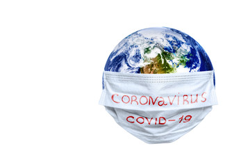 The whole earth is quarantined, the earth is wearing a maskCoronavirus and Air pollution pm2.5 concept. COVID-19