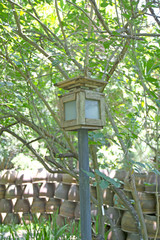 Antique wooden lamps in public areas