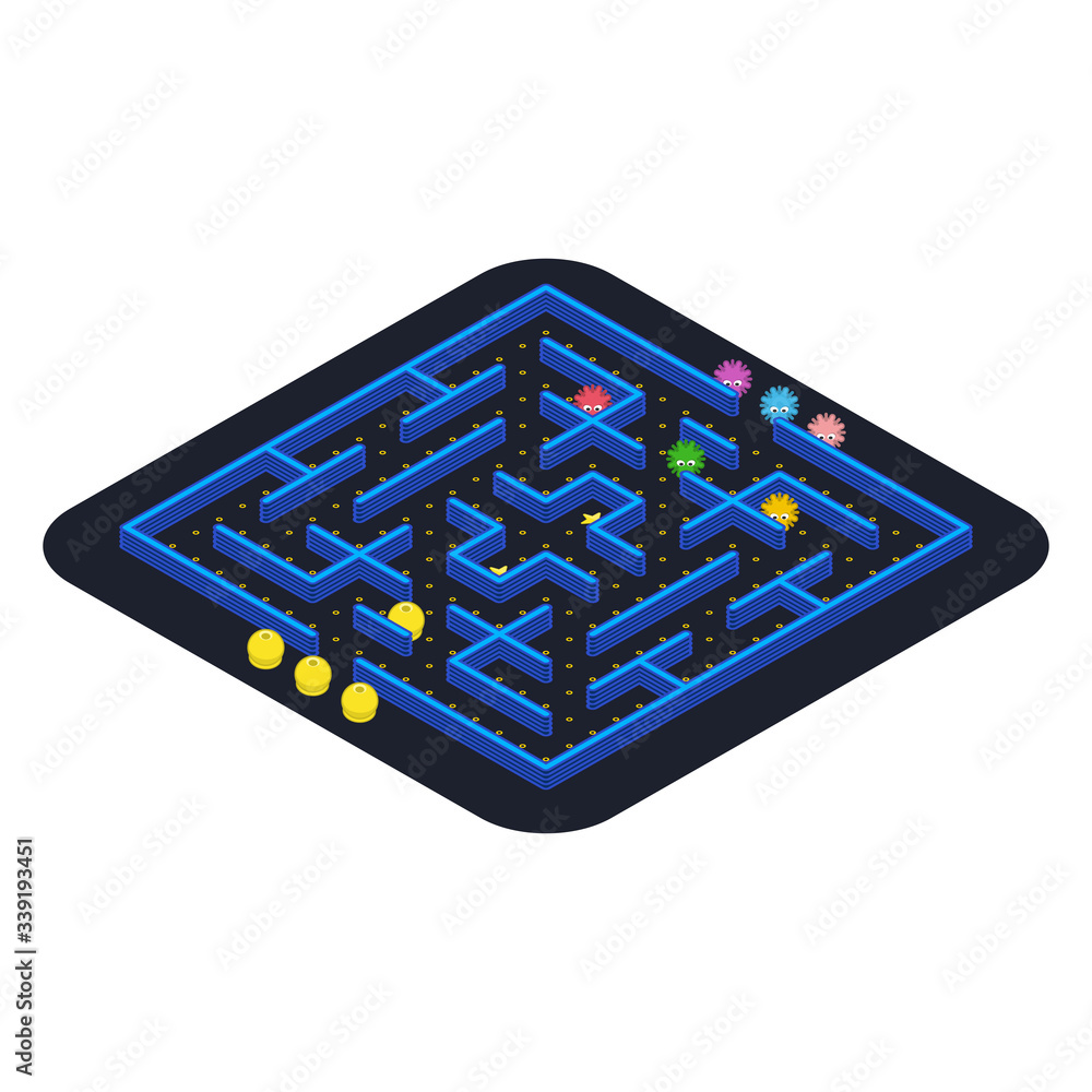 Poster game concept with ghosts. modern arcade video game interface design elements. game world. computer o