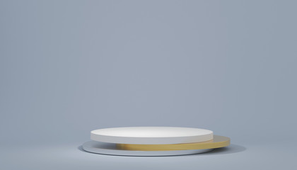 Product 3D Pedestal, white  podium in blue background. concept scene stage showcase for product & cosmetic, Abstract minimal geometrical scene. promotion sale, banner, discount, presentation.  render