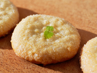 Sugar cookies on a wooden background. Diagonal composition.