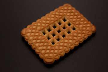 One cookie on a dark background